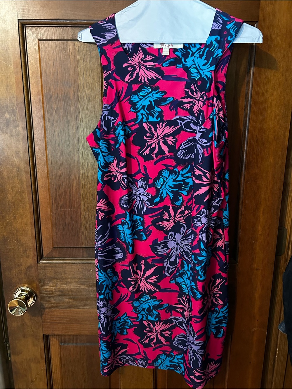 Aryeh Sleeveless Mini Dress in Fuchsia with Teal & Purple Floral Print